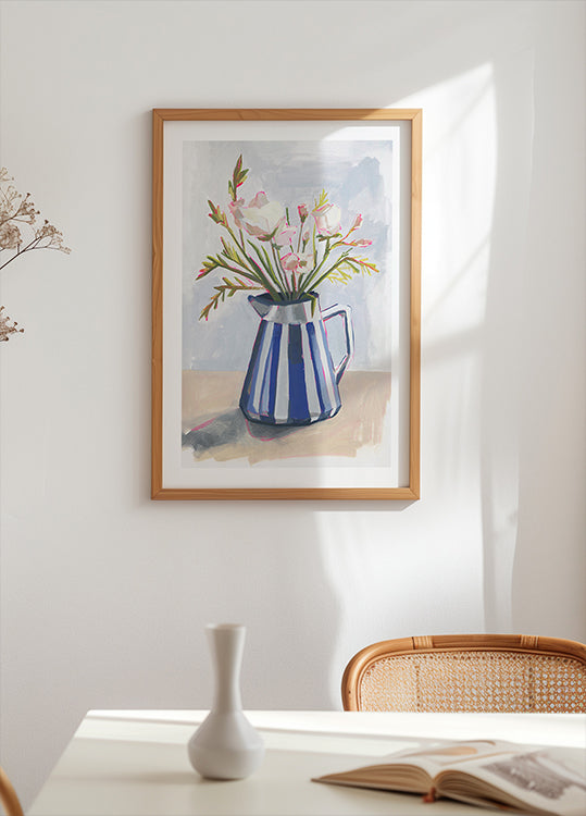 Fresh flowers in a striped vase I Plakat