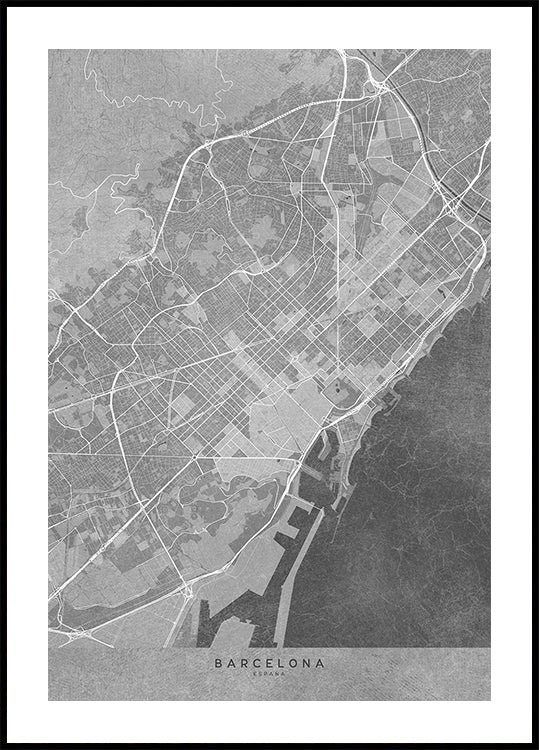 Map of Barcelona (Spain) in gray vintage style Plakat