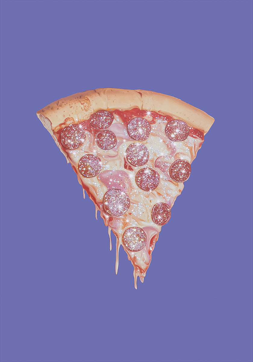 Pepperoni Pizza Slice with Glitter Toppings Plakat