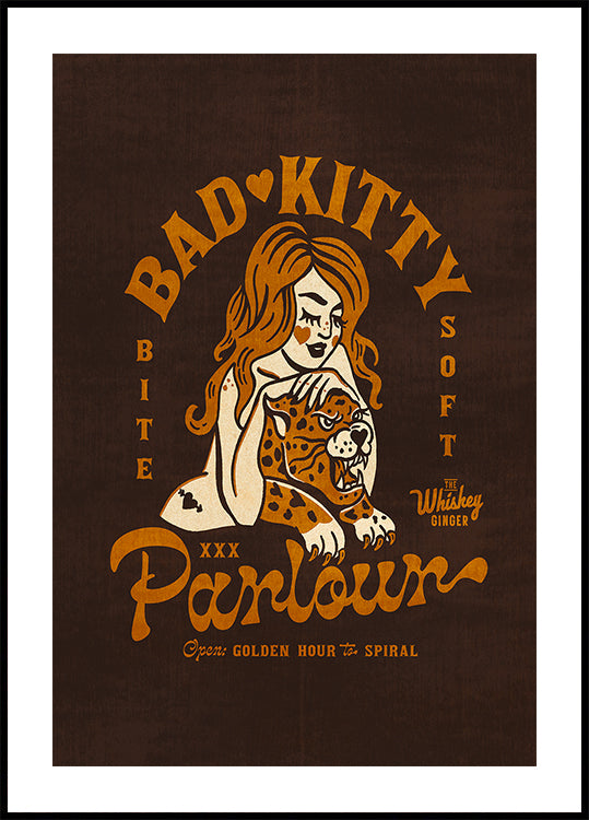 Bad Kitty Pin Up Art. Dive Bar Cocktail Plakat