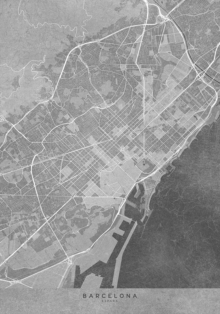 Map of Barcelona (Spain) in gray vintage style Plakat