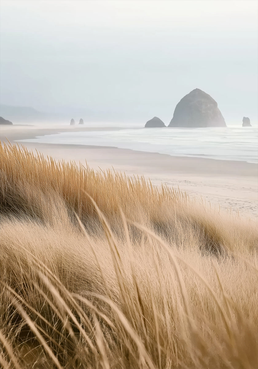 Misty Sea with Beach Grass Plakat
