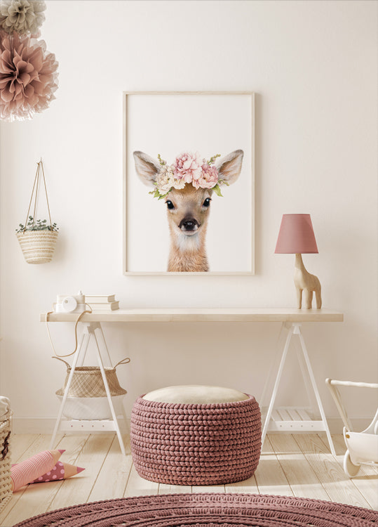 Floral Baby Deer Plakat