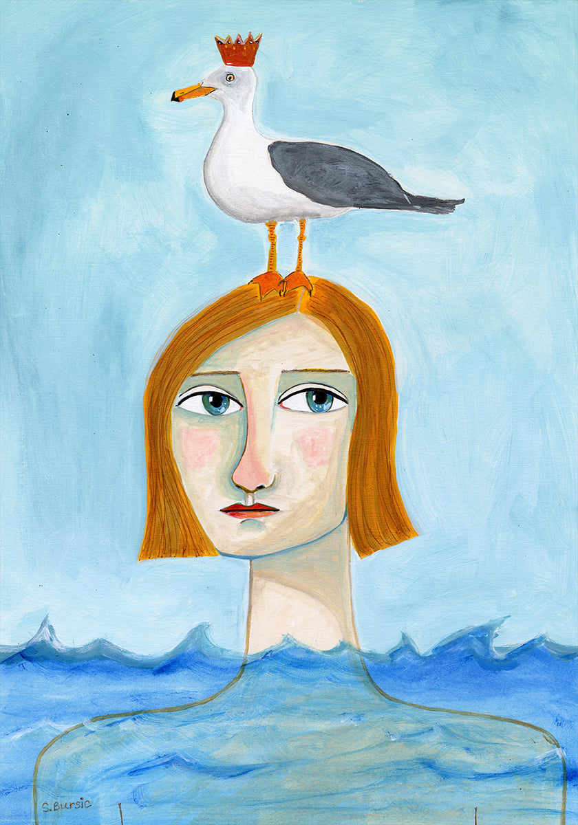 Nude Lady in Ocean with Seagull Plakat