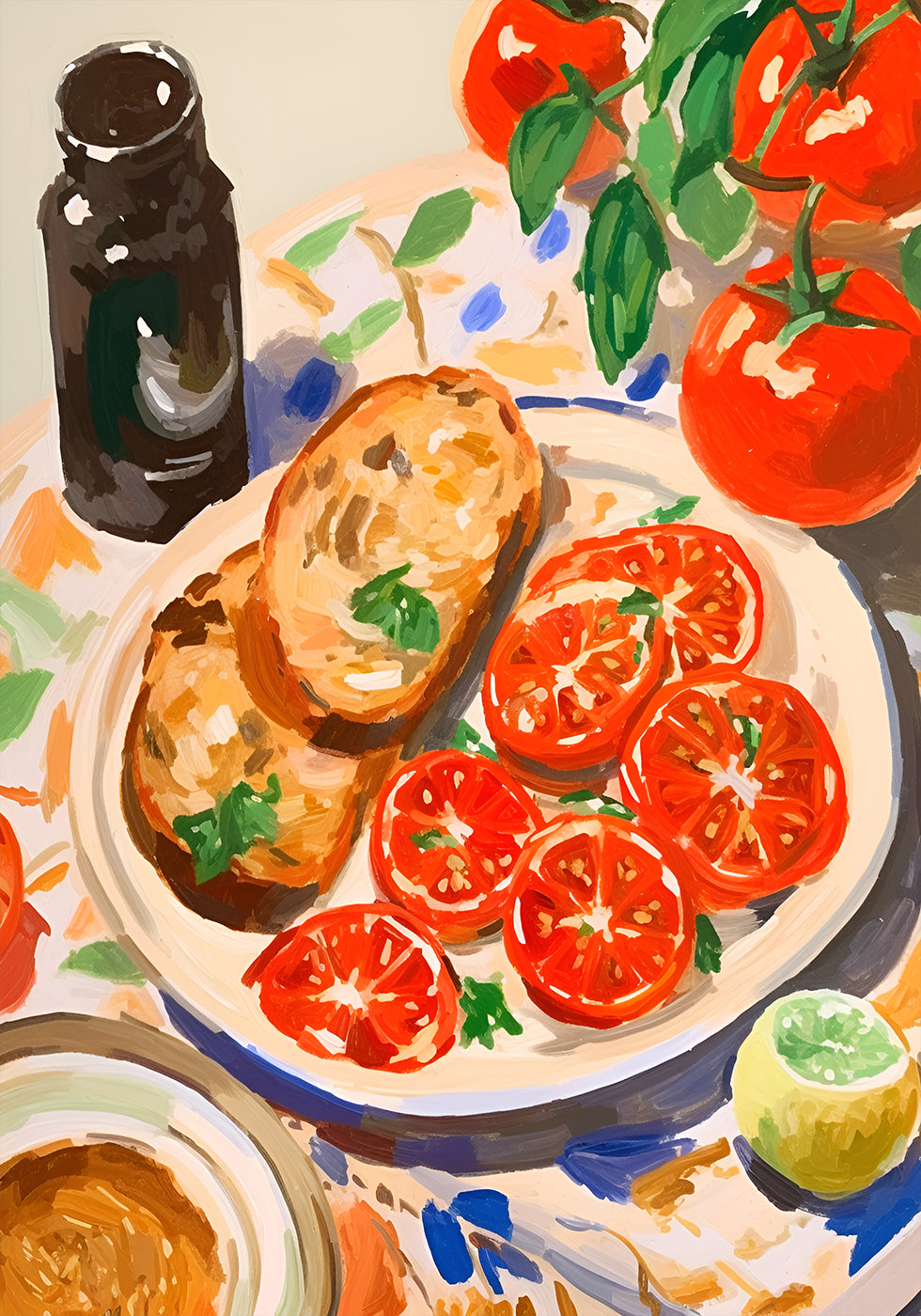 Tomatoes and Toast, Mediterranean kitchen Plakat