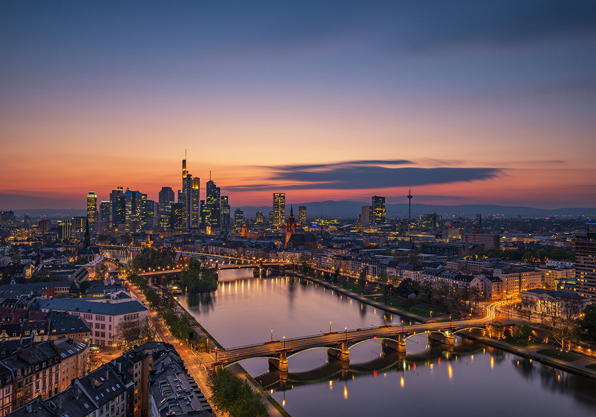 Frankfurt Skyline at sunset Plakat
