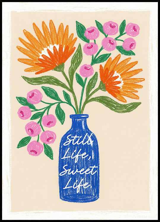 Orange Flowers in Blue Vase Plakat