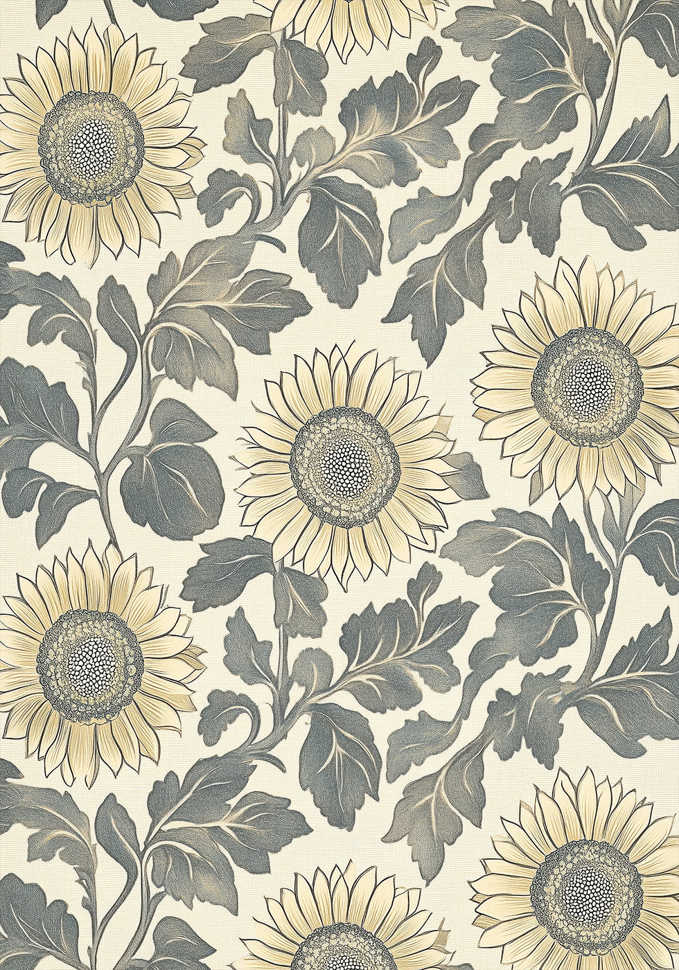 Sunflower Botanical Vintage Pattern Cream Plakat