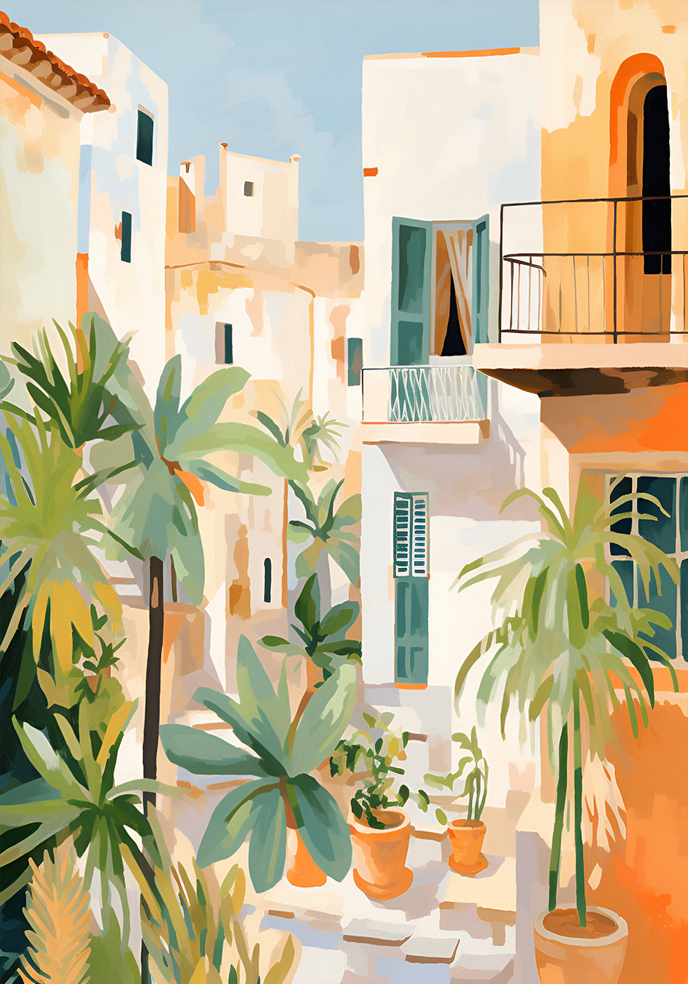 Sunlit Courtyard, Mediterranean terrace Plakat