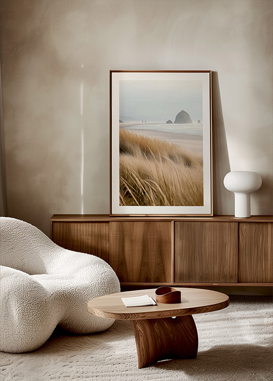 Misty Sea with Beach Grass Plakat