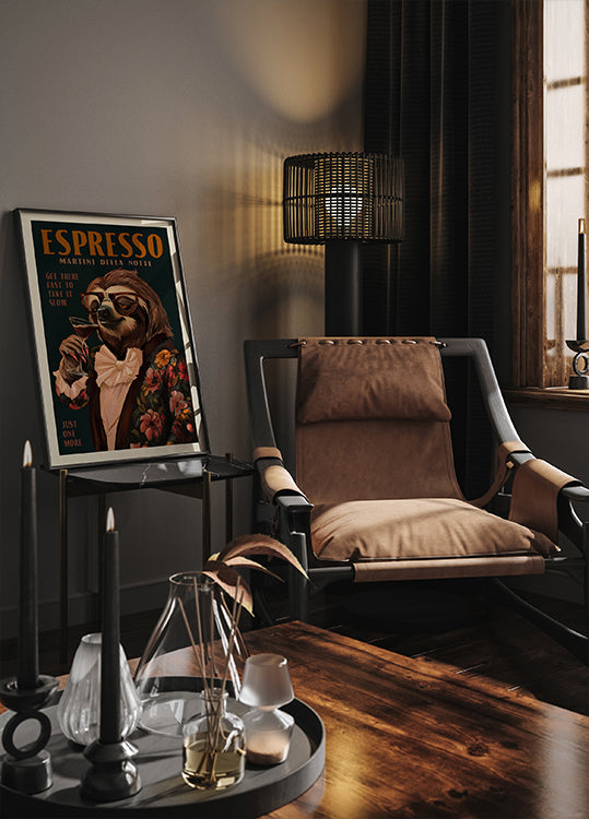Art Deco Espresso Martini Drinking Sloth Plakat