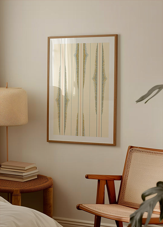 Boho ikat stripes cream and dusty blue pattern Plakat