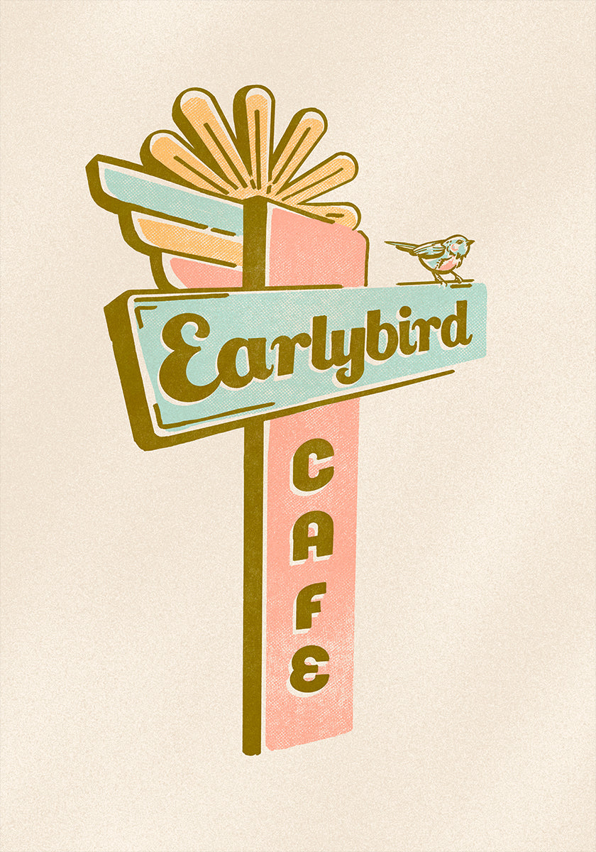 Early Bird Cafe Travel Art Plakat