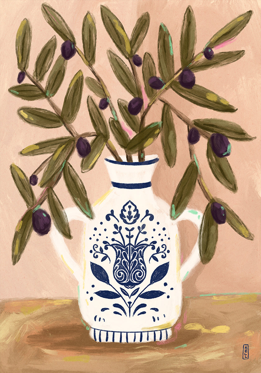 Olive Branches In a Pot Painting Plakat