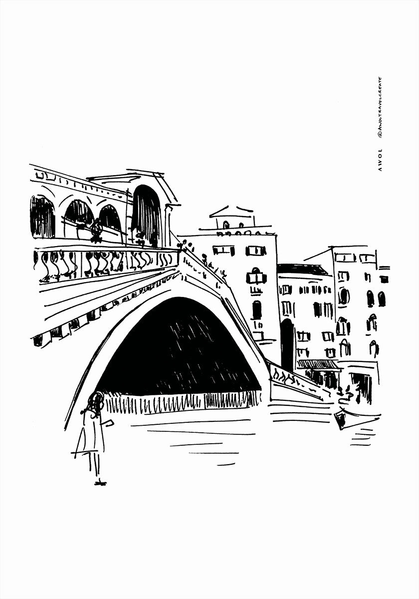 Rialto Bridge, Venice Illustration, Italy City Art Print Plakat