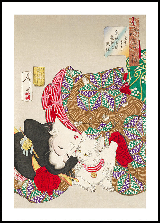 Woman With Pet Kansei Era (1888) By Tsukioka Yoshitoshi Plakat