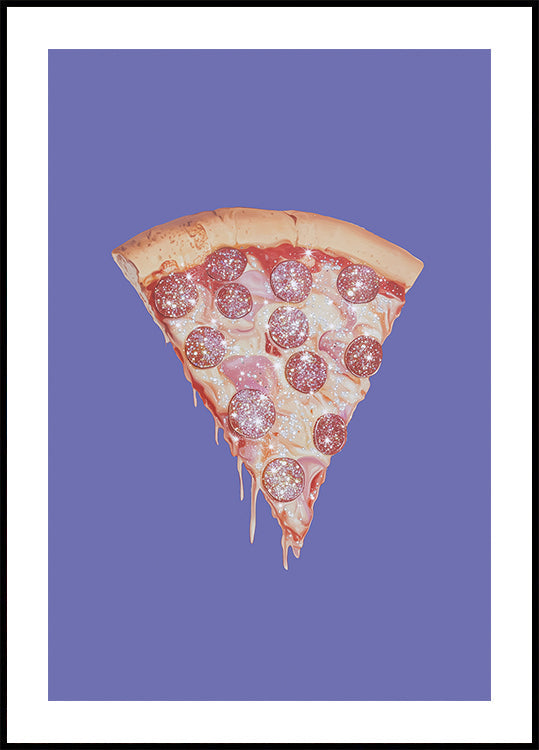 Pepperoni Pizza Slice with Glitter Toppings Plakat