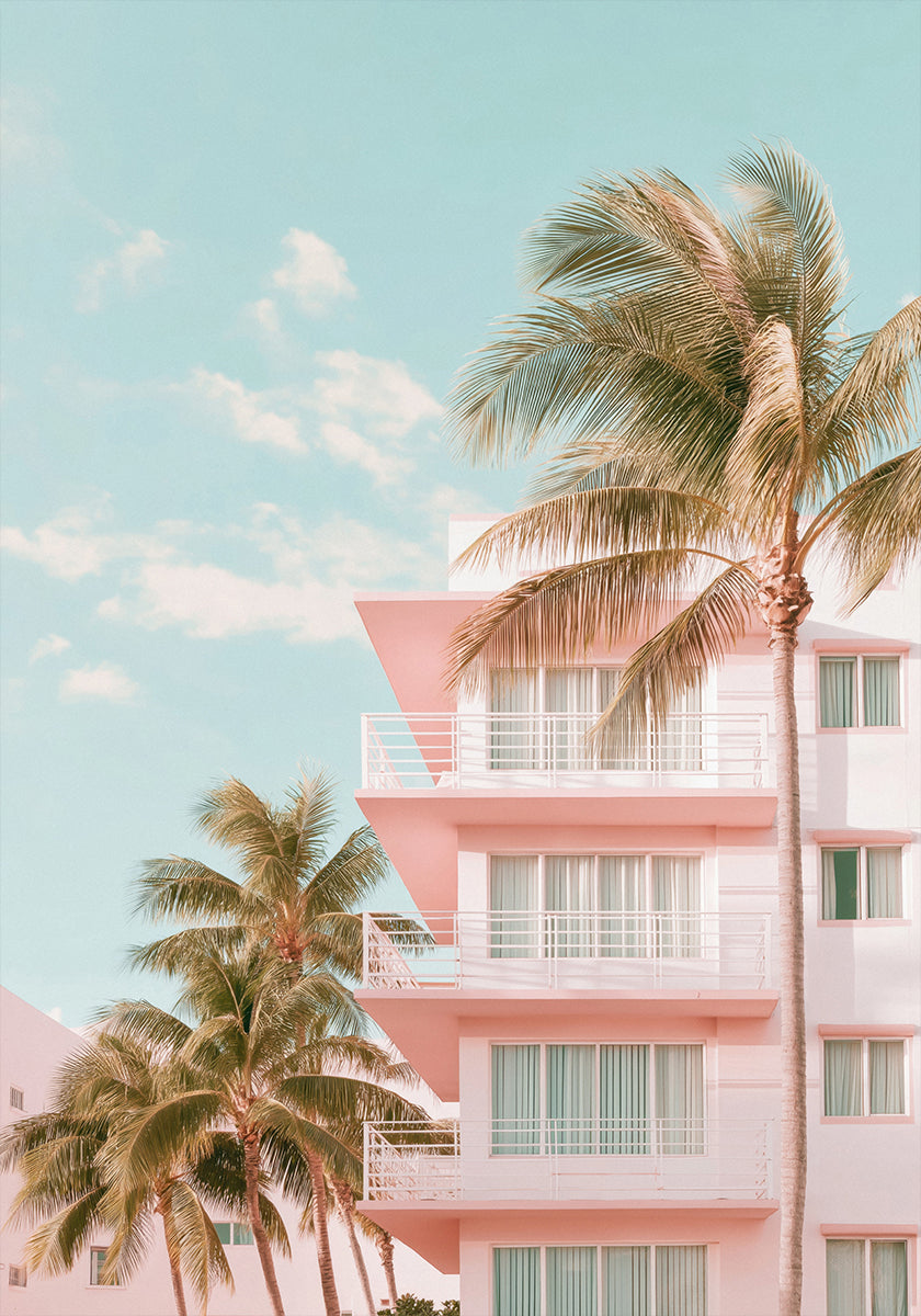 Pastel Building with Palm Trees Plakat