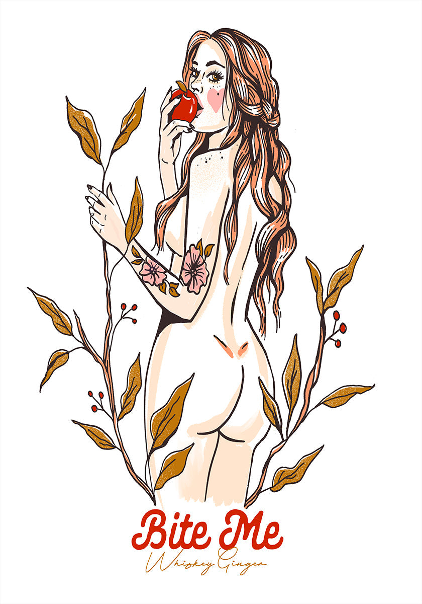 Bite Me Sexy Pin-Up Girl Eating An Apple Plakat