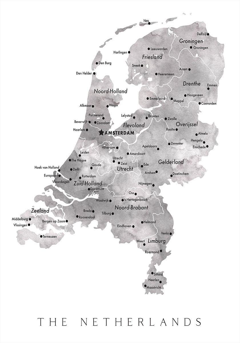 Gray map of the Netherlands Plakat
