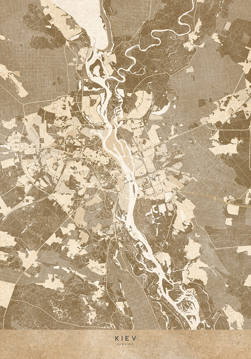 Sepia map of Kiev (pre-war) Plakat