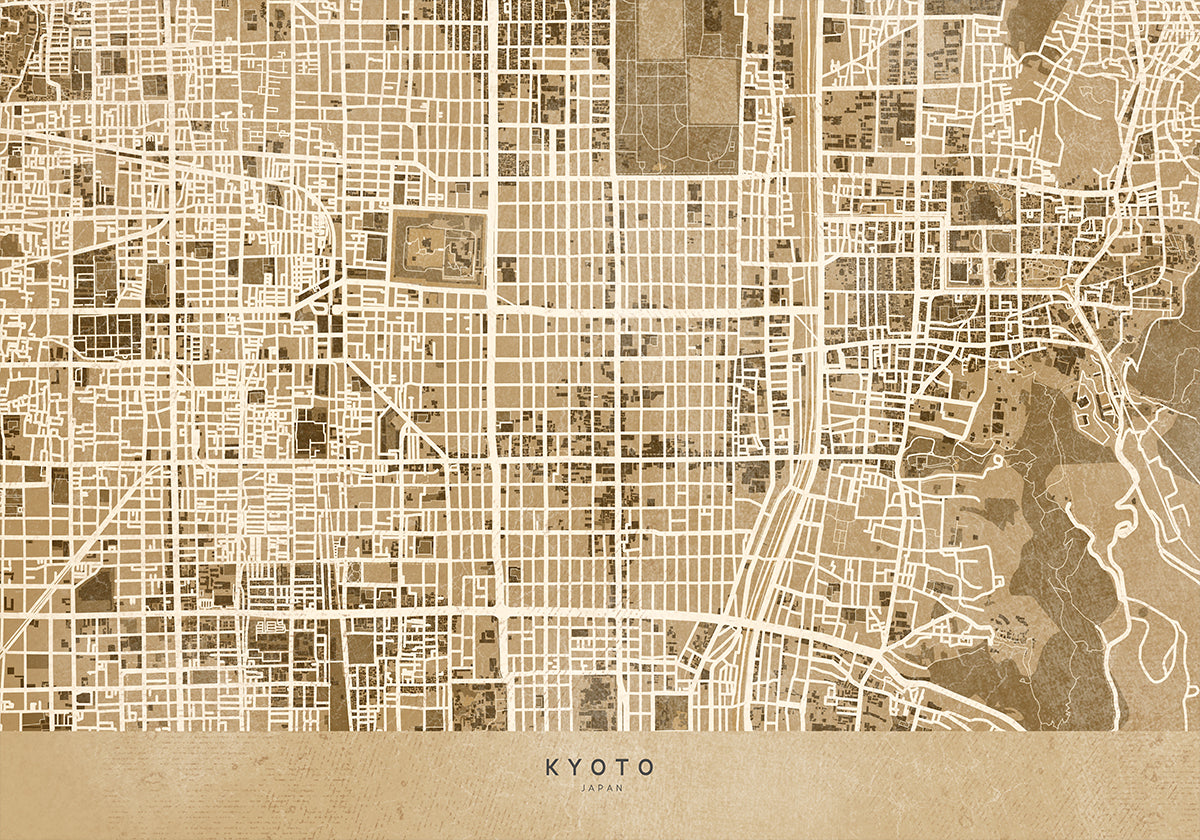 Sepia map of Kyoto Plakat