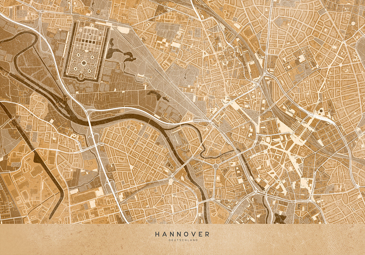 Sepia vintage map of Hannover downtown Germany Plakat