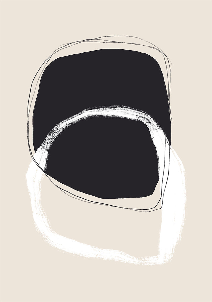 Black And White Shapes With Fluid Lines Plakat