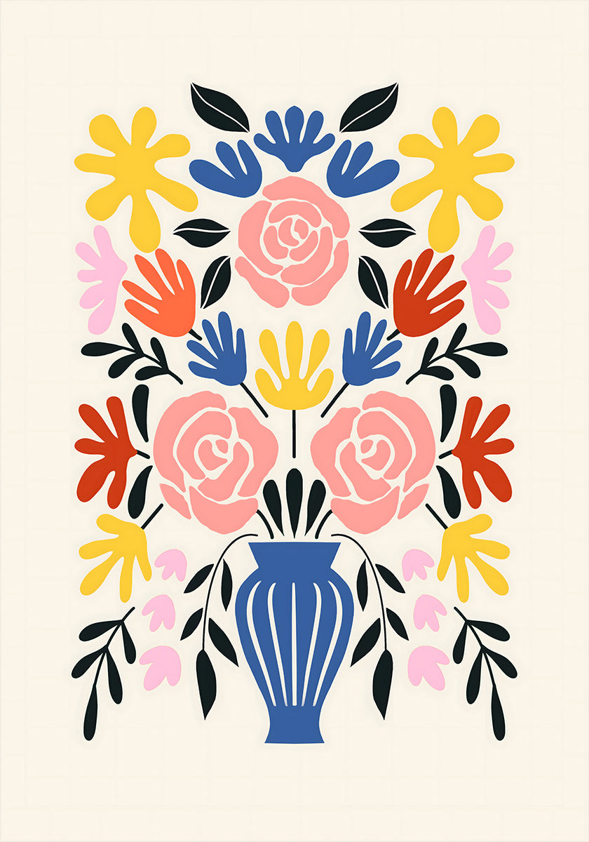Colorful Bouquet in a Blue Vase Plakat