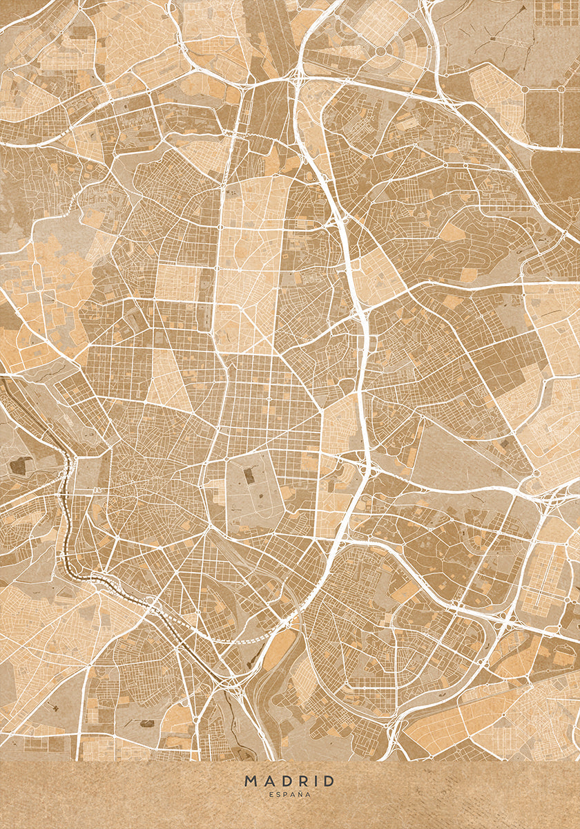 Map of Madrid (Spain) in sepia vintage style Plakat