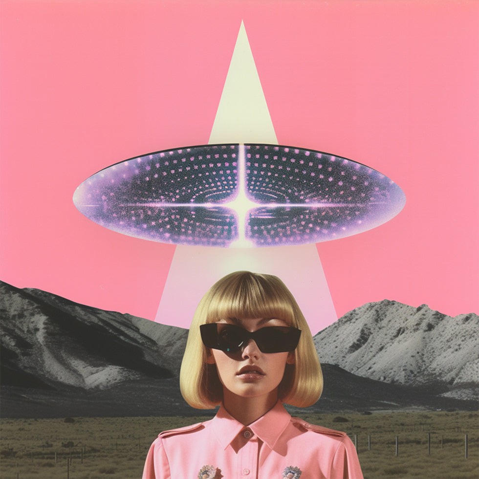 A Woman Standing Beneath a UFO Plakat
