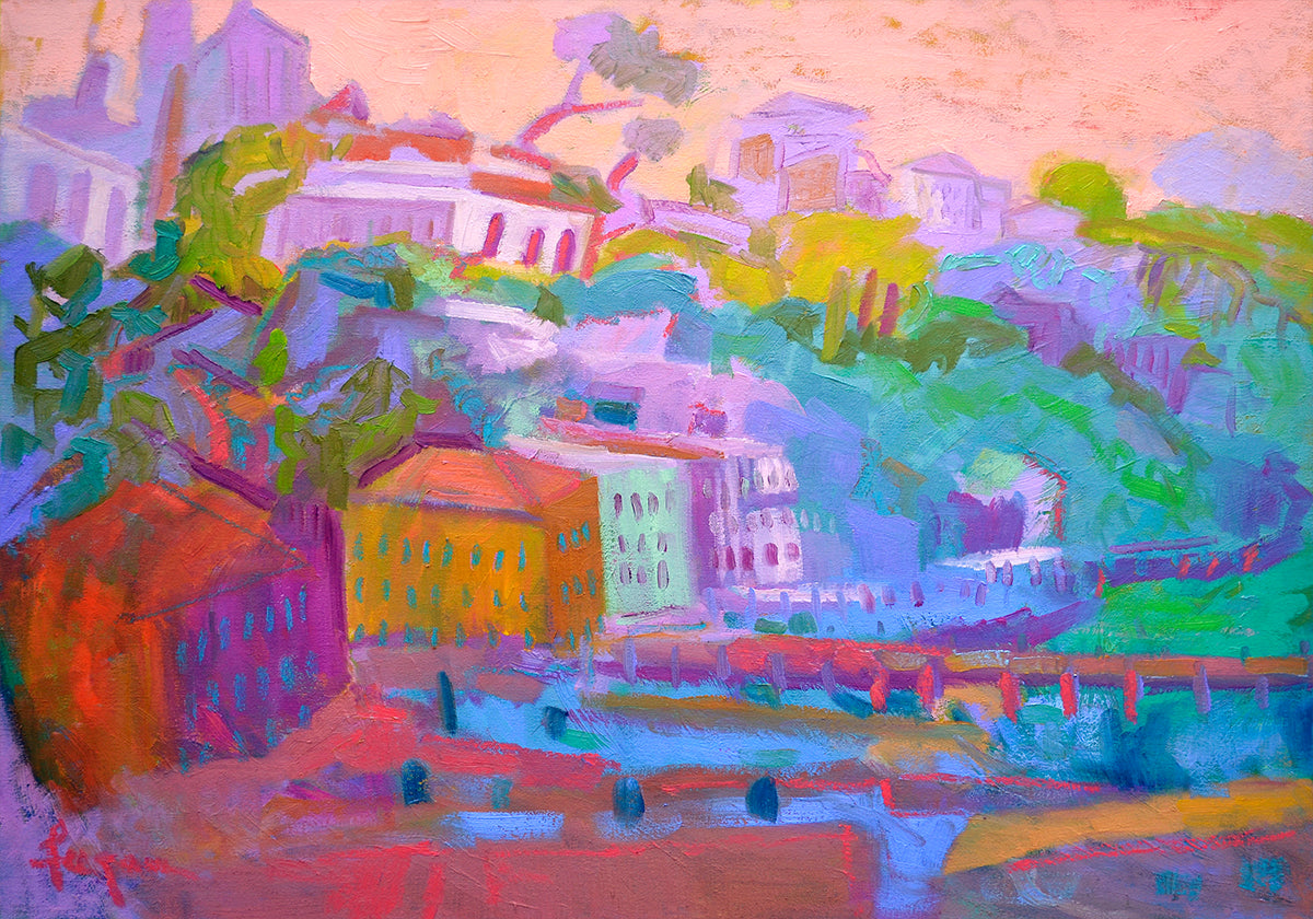 Colorful Hillside Scene Plakat