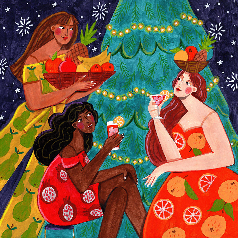 Festive Christmas fruit women Plakat