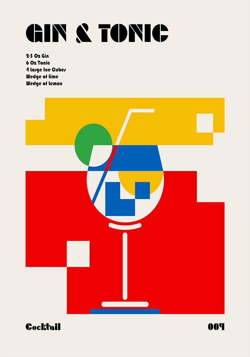 Gin &amp; Tonic Bauhaus Cocktail Plakat