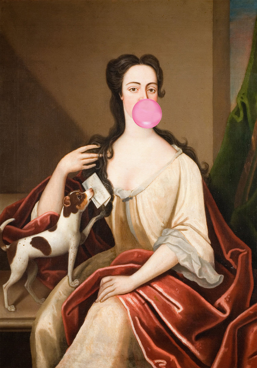 Renaissance Bubble Gum Portrait and Dog / Altered ArtPlakat