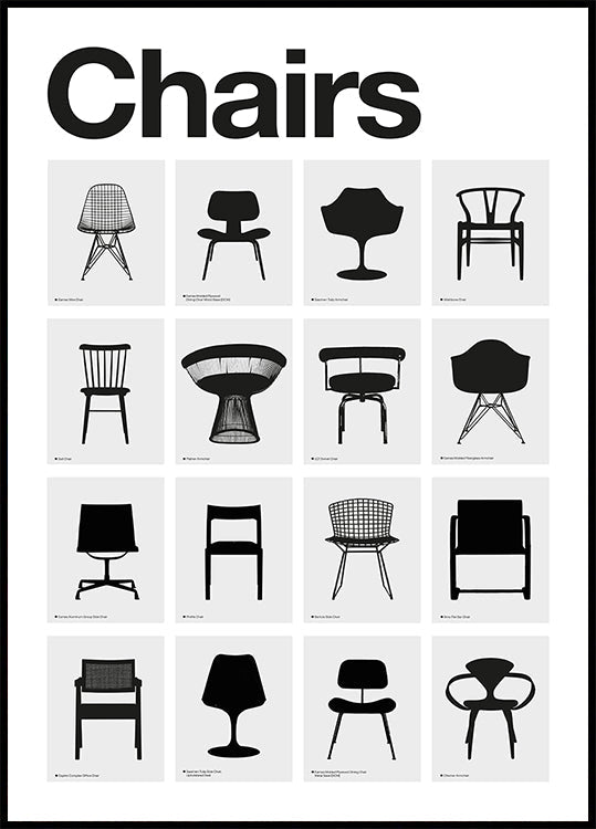 Iconic Chair Collection Poster: Black &amp; White Minimalist Art Plakat
