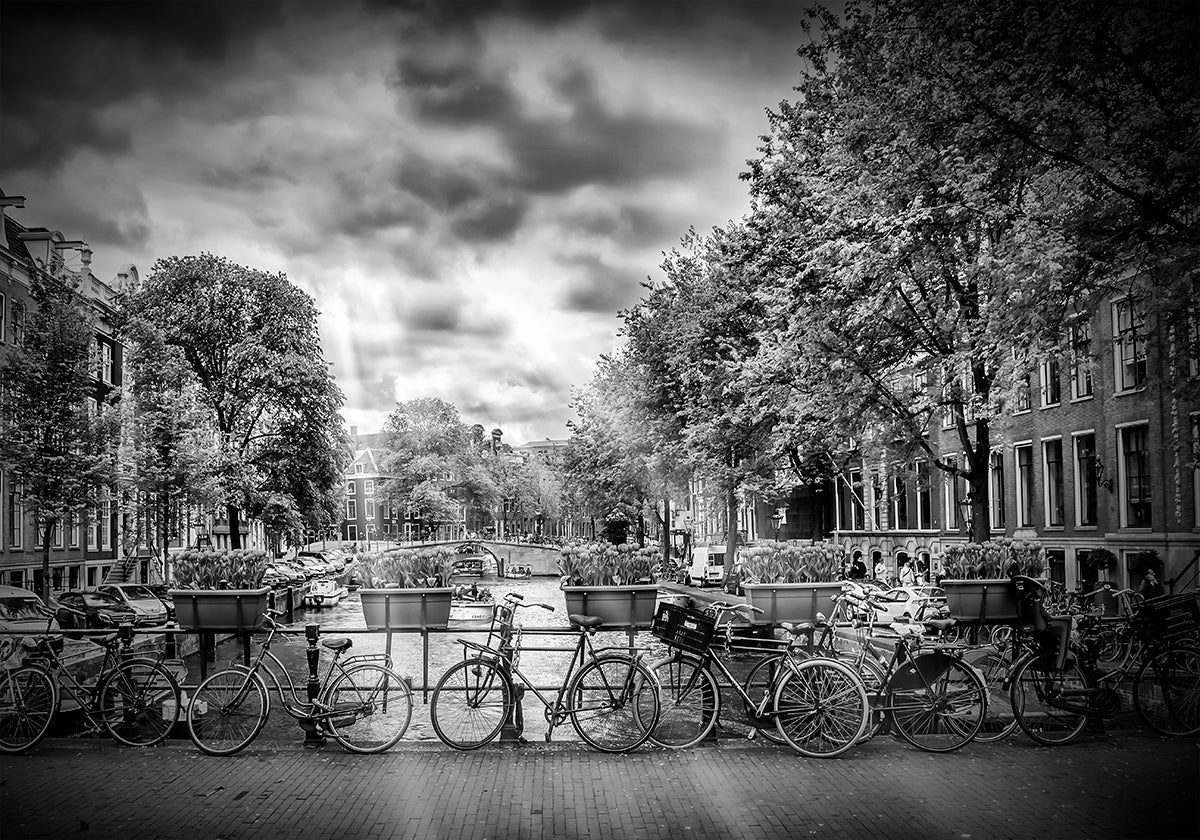 AMSTERDAM Typical Cityscape in monochrome Plakat