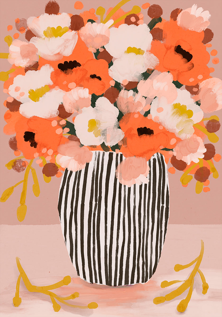 Striped Vase Blooms Plakat