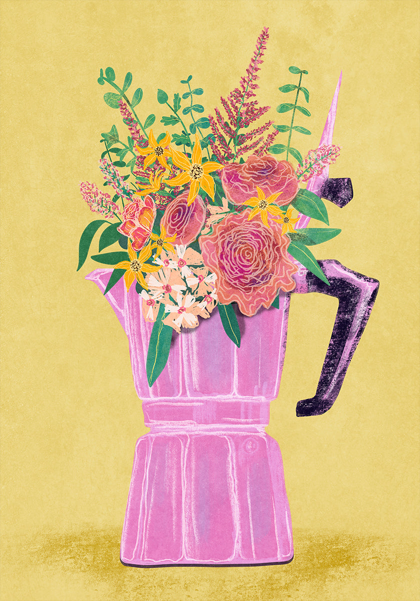 Espresso Maker with Flowers Plakat