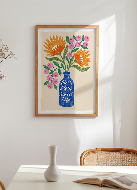Orange Flowers in Blue Vase Plakat