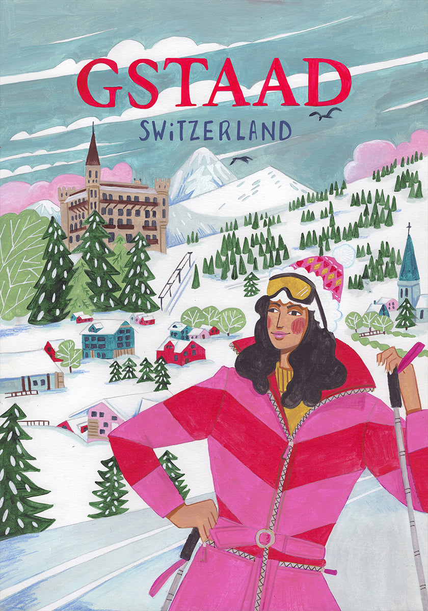 Travel Plakat Woman in Gstaad, Switzerland Plakat