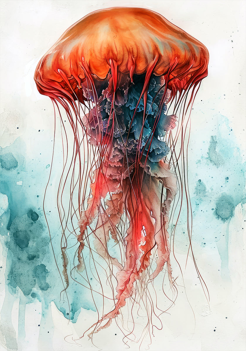 Animal Watercolor Art Medusa Sea Life Plakat