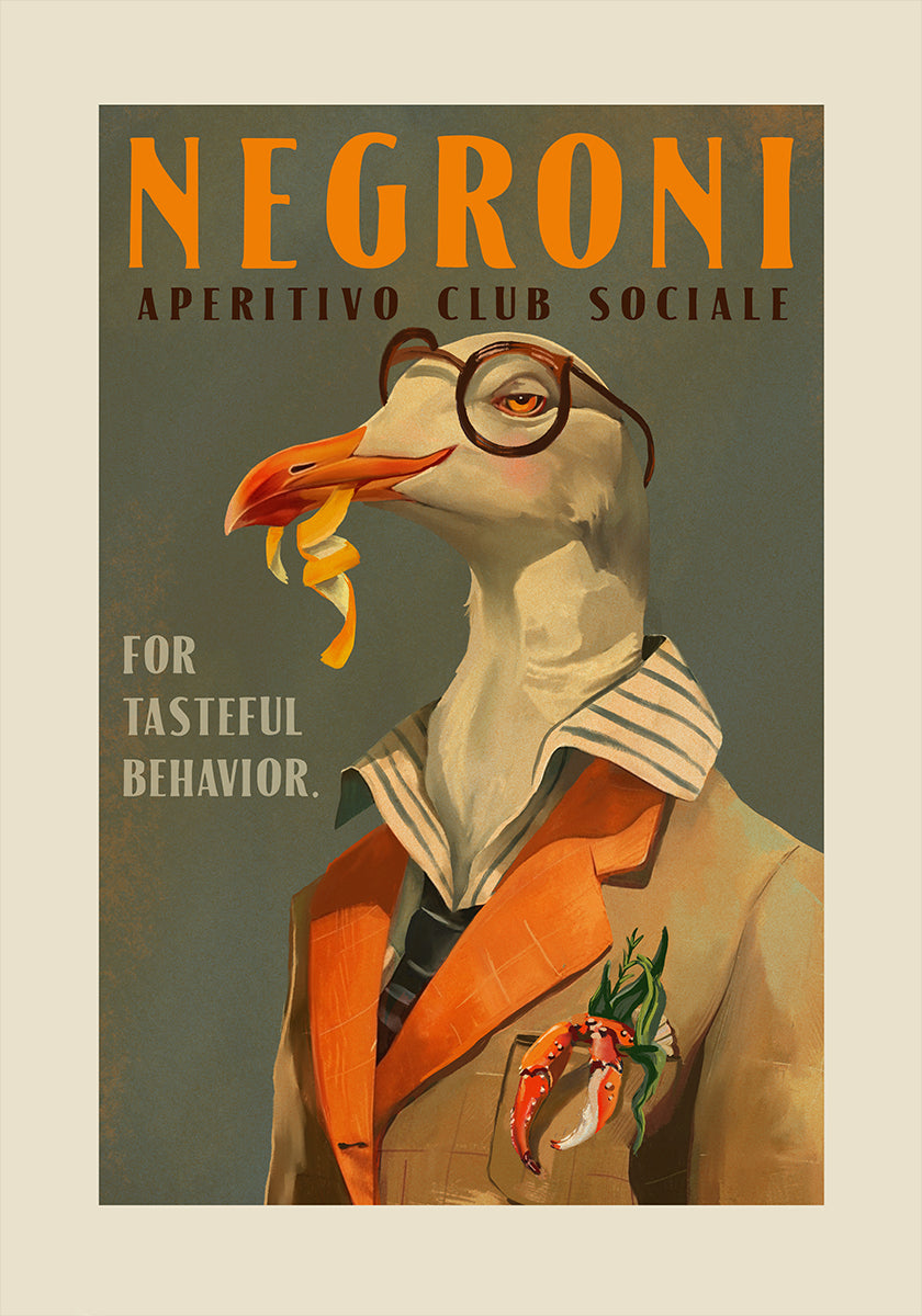 Vintage Art Deco Negroni Of A Fancy Seagull Plakat