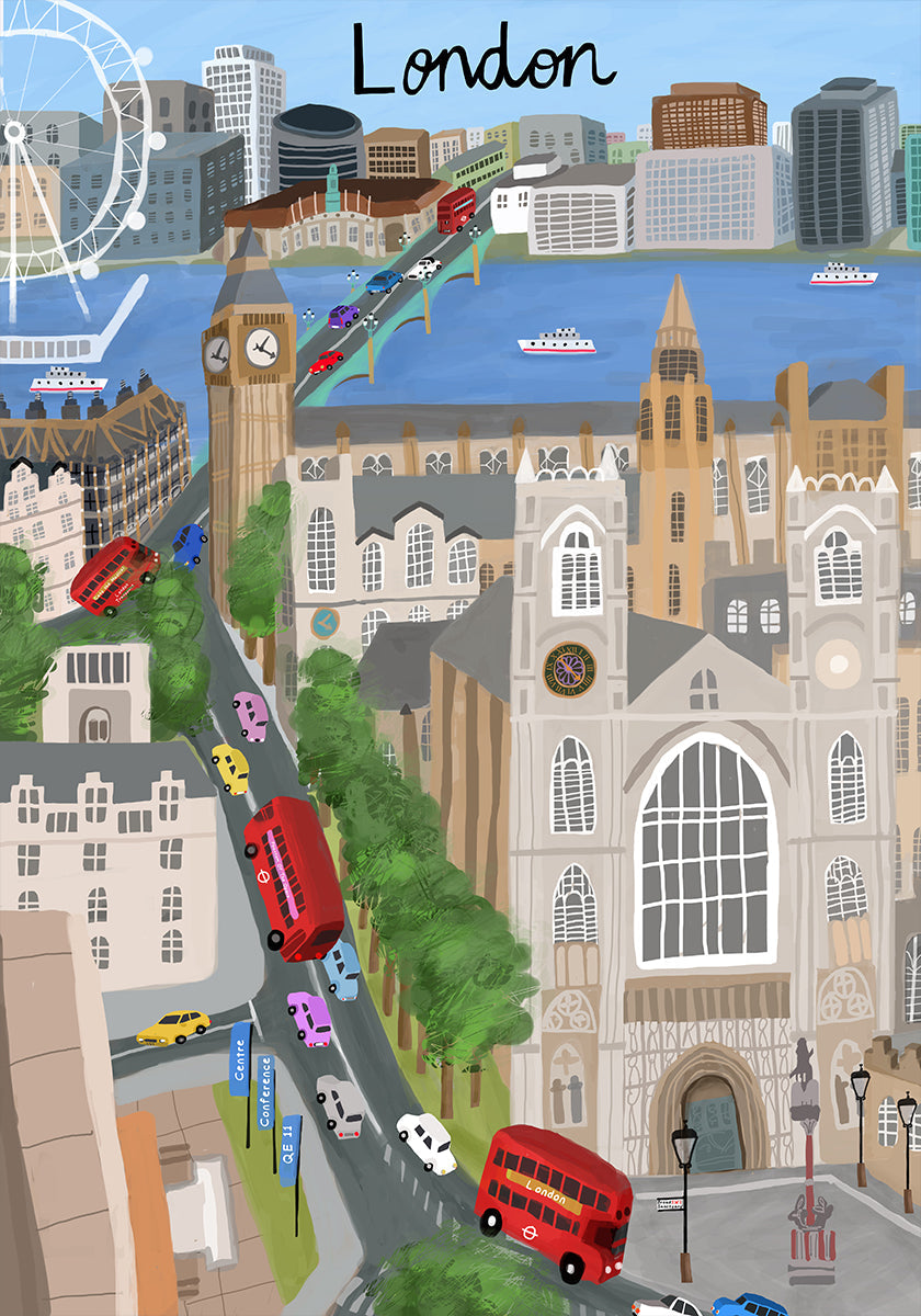 London City with View of the Thames River and Big Ben by Artist Carla DalyPlakat