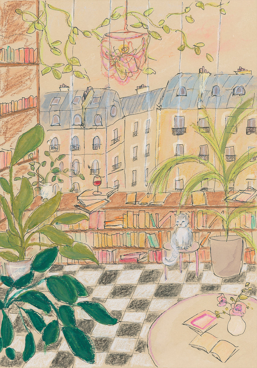 Antique Parisian Book Store Cat Plakat