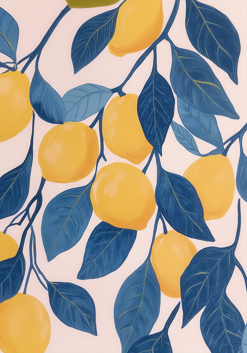 Lemon Tree with Blue Leaves Illustration Plakat