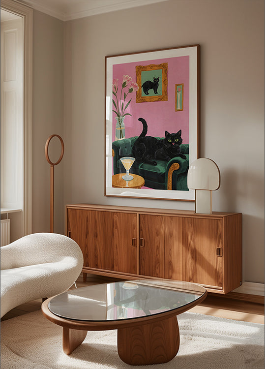 Cat On The Sofa With Martini Plakat