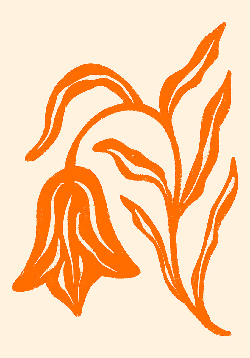Stylized Orange Tulip And Leaves Plakat