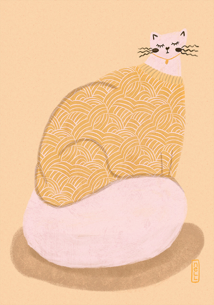 Cat in a Butter Yellow Jersey Illustration Plakat