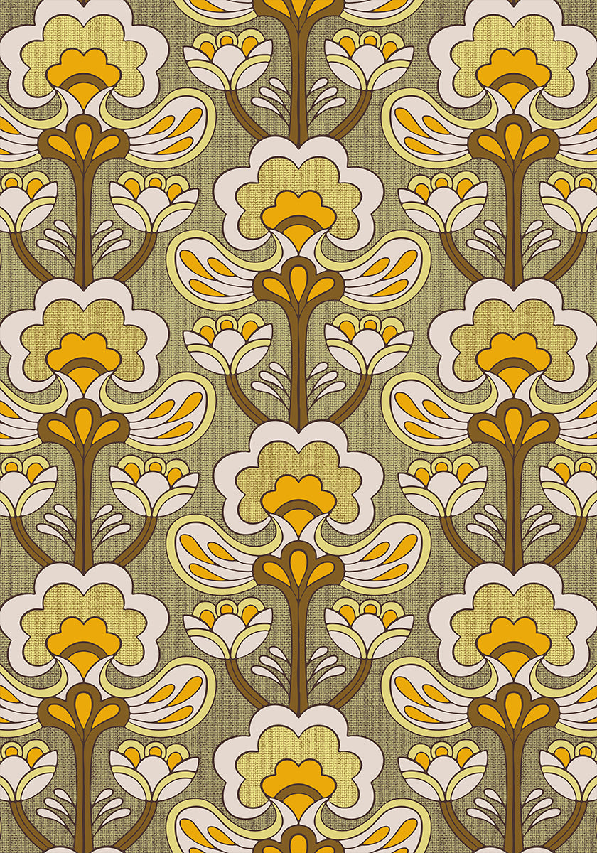 Retro Bloom Rhapsody Ochre Yellow Plakat